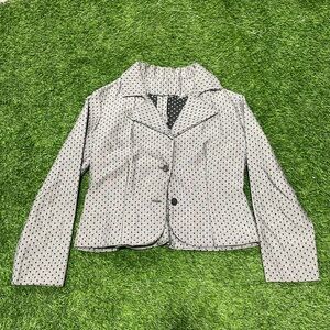 Ladies handmade grey jacket with black spots.